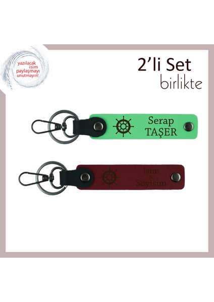 Dümende Kalmak Isteyenlere Hediye, Kişisel Anahtarlık Takımı, Isminizi Yazdırın, Fıstık Yeşil-Bordo