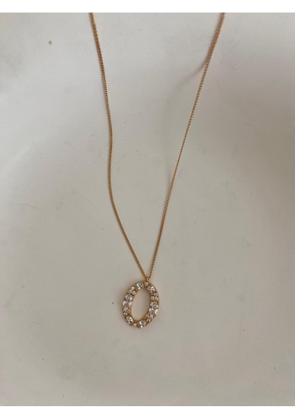 Minimal Oval Zirkon Taşlı Rose Kolye