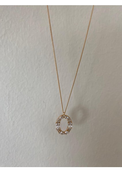 Minimal Oval Zirkon Taşlı Rose Kolye modelleri