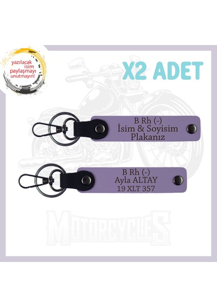 Mor Menekşe, Motor Tutkununa Armağan Isim Plaka ve B - Kan Grubu Yazılı Özel Üretim 2'li Anahtarlık