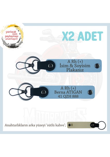 Yol Arkadaşlarına, Isim Plaka ve A Rh + Kan Grubu Yazılı Acil Durum 2'li Anahtarlık Takımı, Mavi-Sk