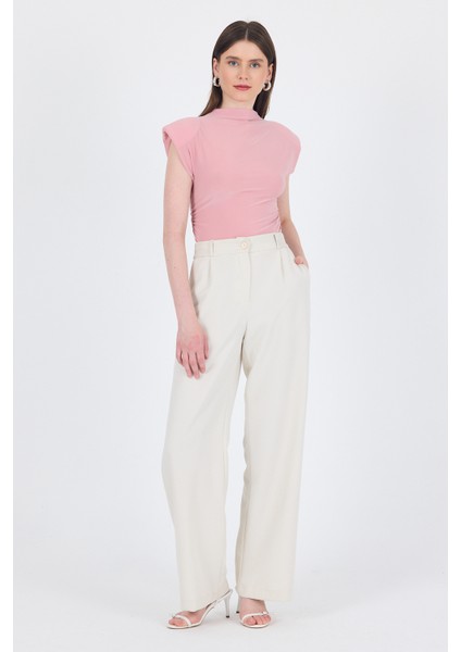 Pudra Vatkalı Dik Yaka Drapeli Bluz 13185 modelleri