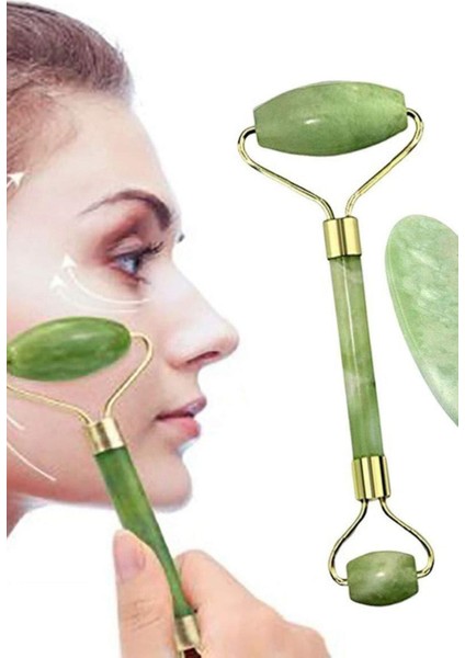 Iki Taraflı Yeşim Taşı Roller ve Silikon Maske Fırçası Bakım Seti