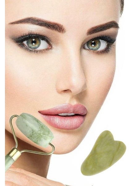 Iki Taraflı Yeşim Taşı Roller ve Silikon Maske Fırçası Bakım Seti