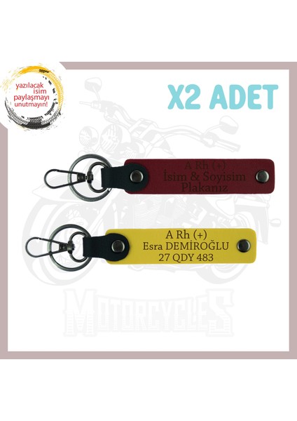 Sarı-Bordo, Motor Tutkunlarına, Isim Plaka ve A Rh (+) Kan Grubu Yazılı Özel Üretim 2'li Anahtarlık