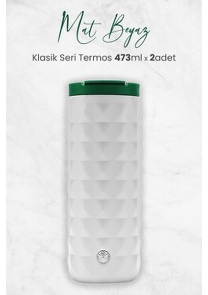 Mat Beyaz Klasik Seri Termos 473 ml x 2 Adet