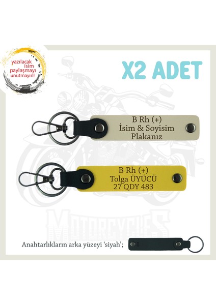 Yol Arkadaşlarına Özel Isim Plaka, B Rh (+) Kan Grubu Yazılı Kişisel X2 Anahtarlık, Sarı-S Kahve-Syh