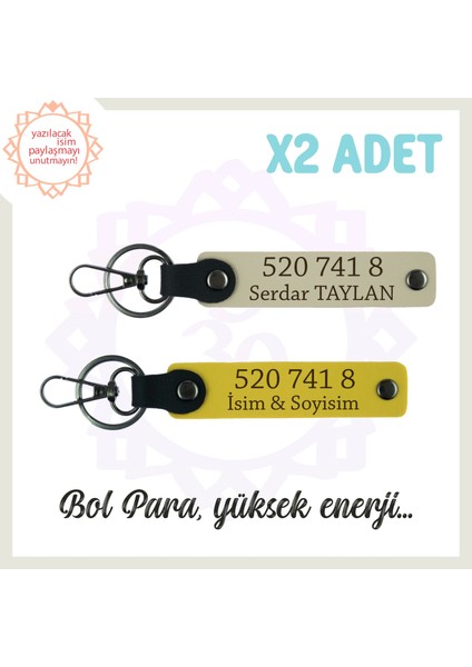 Sarı-Sütlü Kahve, Kişiselleştirilebilir Bolluk Getiren 520 741 8 Sayı Manevi Dengeci 2'li Anahtarlık