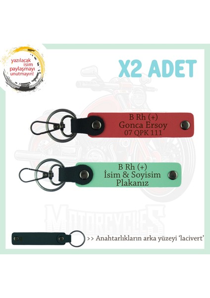 Yol Arkadaşlarına Özel Isim Plaka ve B Rh (+) Kan Grubu Yazılı 2li Anahtarlık, Nar Çiçeği-Yeşil-Laci