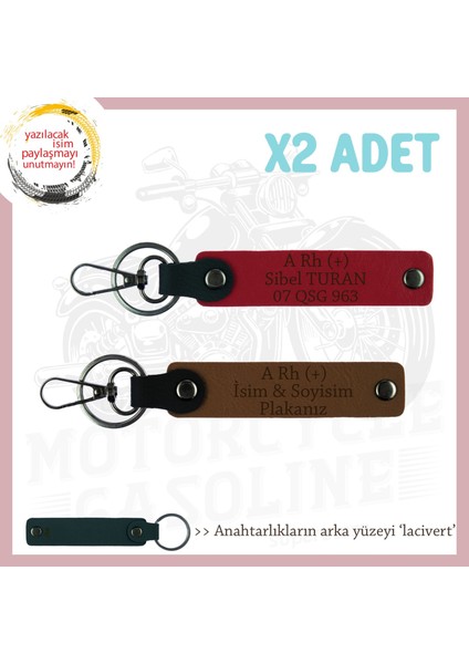 Yol Arkadaşlarına, Isim Plaka ve A Rh (+) Kan Grubu Yazılı Acil Durum Anahtarlığı, Kahve-Kırmzı-Laci