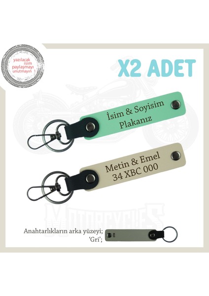 Isimli ve Plakalı X2 Anahtarlık, Özel Günler Için Şık ve Anlamlı Hediye Set, Yeşil-S Kahve-Gr