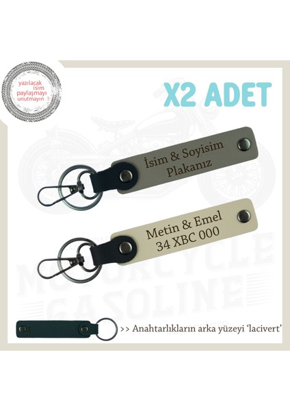 Harf Harf Size Özel – Deri 2’li Anahtarlık Seti Plaka ve Isimli Seçeneklerle, Kül Gri-S Kahve-Laci