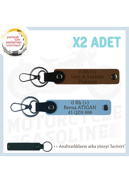 Güvenli Sürüş Için, Isim Plaka ve 0 Rh (+) Kan Grubu Yazılı Motorcu Anahtarlığı 2li, Kahve-Mavi-Laci