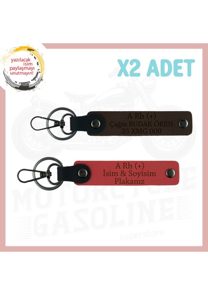 Nar Çiçeği-Koyu Kahve, Motor Severlere, Isim Plaka ve Kan Grubu Yazılı Özel Tasarım 2'li Anahtarlık