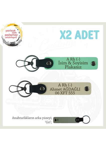 Çok Sevdiğine Özel Isim Plaka ve A Rh - Kan Grubu Yazılı Kişisel X2 Anahtarlık Set, Yeşil-S Kahve-Gr
