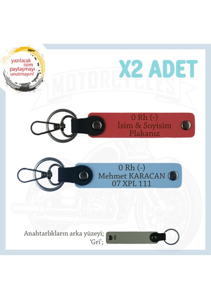 Yol Arkadaşları Için, Isim Plaka ve 0- Kan Grubu Kişiye Özel X2 Anahtarlık Set, Nar Çiçeği-Mavi-Gr