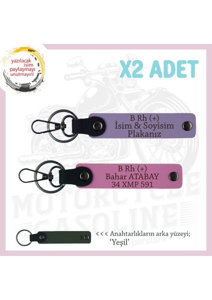 Motor Severe Özel Armağan, Isim Plaka ve B Rh (+) Kan Grubu Yazılı X2' Li Anahtarlık, Mor-Pembe-Ysl