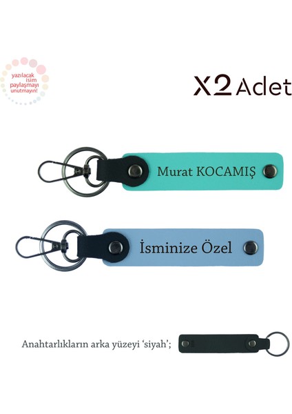 Doktora Teşekkür Hediyesi, Isimli 2’li Anahtarlık Hediye Takımı, Gök Mavi-Turkuaz-Siyah