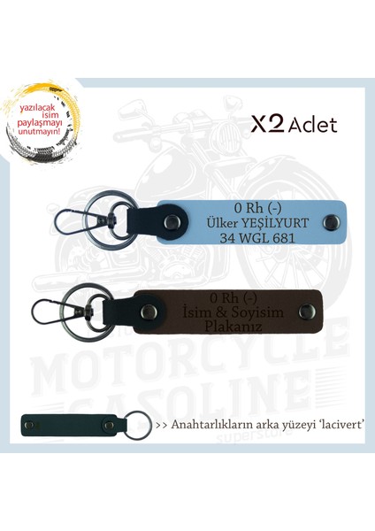 Paket Dağıtıcılarına, Isim Plaka ve 0 Rh (-) Kan Grubu Yazılı, X2' Li Anahtarlık, K Kahve-Mavi-Laci