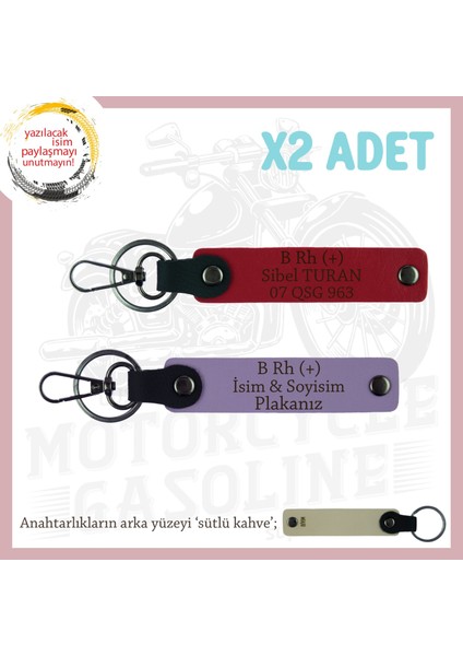 Yol Arkadaşlarına Özel, Isim Plaka ve B Rh (+) Kan Grubu, Kişisel X2' Li Anahtarlık, Mor-Kırmızı-Sk