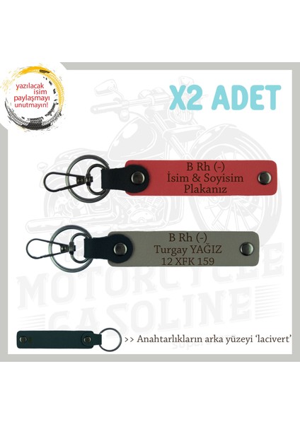 Hız Aşıkları Için Özel Isim Plaka, B Rh (-) Kan Grubu Yazılı X2 Anahtarlık, Nar Çiçeği-Kül Gri-Laci