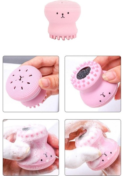 Pembe Mini El ve Yüz Temizleme Fırçası, Peeling Etkisiyle Parlak Cilt