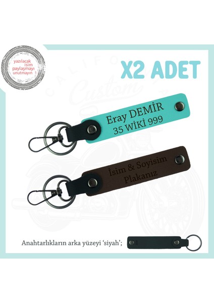 Isimli ve Plakalı X2 Anahtarlık, Özel Günler Için Şık ve Anlamlı Hediye Set, Koyu Kahve-Turkuaz-Syh