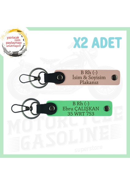 Yavruağzı-F Yeşil, Motor Severlere, Isim Plaka ve B Rh (-) Kan Grubu, Özel Tasarım 2'li Anahtarlık
