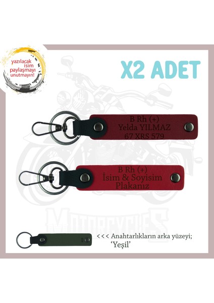 Yol Arkadaşlarına, Isim Plaka ve B Rh (+) Kan Grubu Kişiselleşmiş X2 Anahtarlık, Kırmızı-Bordo-Ysl