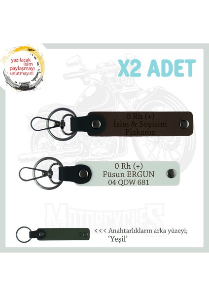 Motor Tutkunlarına, Isim Plaka ve 0 Rh + Kan Grubu Yazılı Kişisel X2 Anahtarlık, K Kahve-Beyaz-Ysl