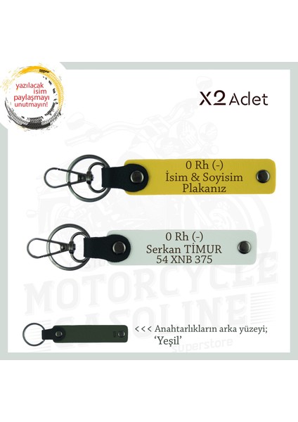 Sürücülere Özel, Isim, Plaka ve 0 Rh (-) Kan Grubu, Kişiselleştirilmiş X2 Anahtarlık, Sarı-Beyaz-Ysl