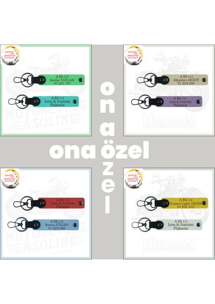 Sürücülere Özel, Isim, Plaka ve 0 Rh (-) Kan Grubu, Kişiselleştirilmiş X2 Anahtarlık, Sarı-Beyaz-Ysl fiyatları
