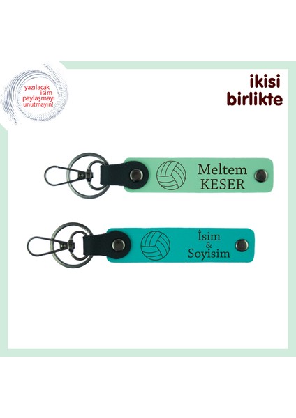 Oyuncu Çiftlere Sportif Hediye, Isimler Yazılabilir Deri Anahtarlık Takımı, Açık Yeşil-Koyu Turkuaz