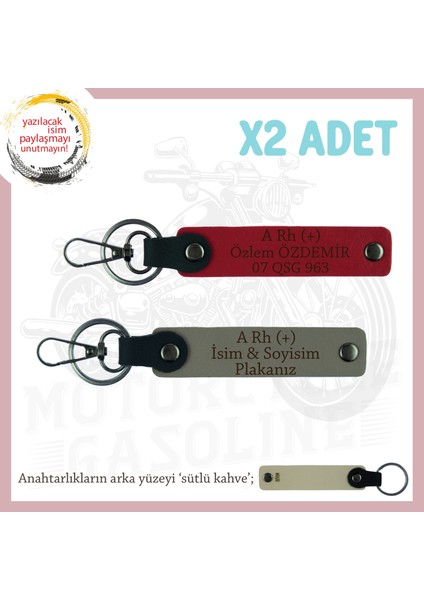 Ona Özel Isim Plaka ve A Rh (+) Kan Grubu Yazılı Anlamlı Hediye 2'li Anahtarlık, Kül Gri-Kırmızı-Sk