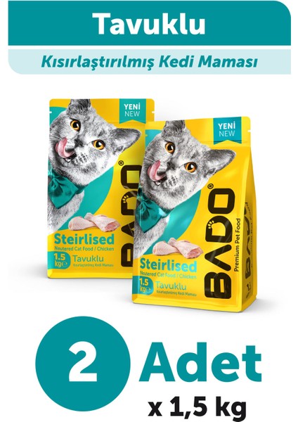 Kısırlaştırılmış Yetişkin Kedi Maması Tavuk Etli 1,5 kg 2'li