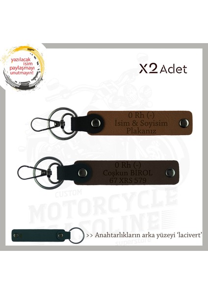 Motor Severlere, Isim Plaka ve 0 - Kan Grubu Yazılı Anlamlı Hediye X2 Anahtarlık, Kahve-K Kahve-Laci