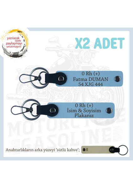 Yol Arkadaşlarına, Isim Plaka ve 0 Rh + Kan Grubu Yazılı Acil Durum 2'li Anahtarlık Takımı, Mavi-Sk