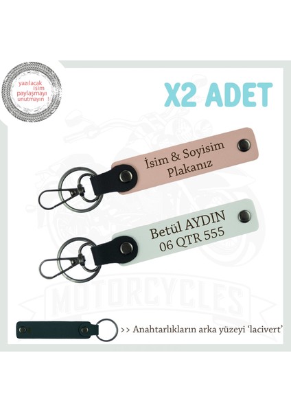 Motor Seven Sevgiliye Çok Özel Hediye, Isim ve Plaka Yazılı 2'li Anahtarlık, Yavruağzı-Beyaz-Laci