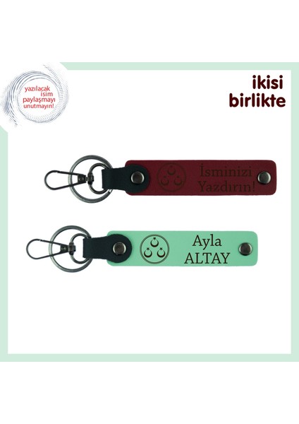 Vatansevere Anlam Yüklü Hediye – Üç Ayyıldızlı, Kişisel Isimli 2’li Anahtarlık Takımı, Bordo-Yeşil