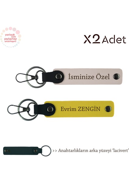 Kardeşe Şık Armağan, Isimli 2’li Anahtarlık Hediye Takımı, Pudra-Sarı-Lacivert