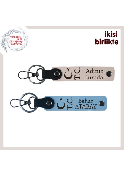 Eşine Verebileceğin En Anlamlı Hediye – Ay Yıldız Tc Deri Anahtarlık Seti, Pudra-Gök Mavi