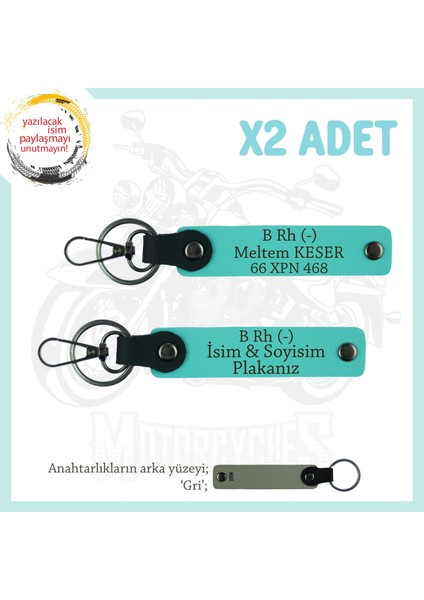 Motor Plakan, Ismin Anahtarlığında! Isim Plaka, B Rh (-) Kan Grubu Yazılı X2 Anahtarlık, Turkuaz-Gr
