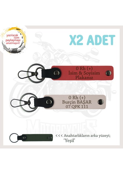 Motor Tutkunlarına Özel, Isim Plaka ve 0 Rh (+) Kan Grubu Yazılı X2 Anahtarlık, Nar Çiçeği-Pudra-Ysl