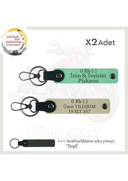 Çok Sevdiğine Özel Isim Plaka, 0 Rh - Kan Grubu Yazılı Kişisel X2 Anahtarlık Set, Yeşil-S Kahve-Ysl