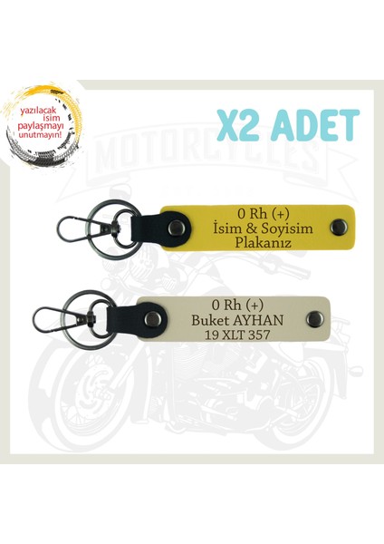 Sarı-S Kahve, Yol Arkadaşına Özel, Isim Plaka ve 0 Rh (+) Kan Grubu Yazılı Kişisel 2'li Anahtarlık