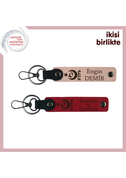 Kişisel Dokunuşuyla Farklı Hediye – Ayyıldız Kurt Göktürk Deri Anahtarlık X2'li, Yavru Ağzı-Kırmızı