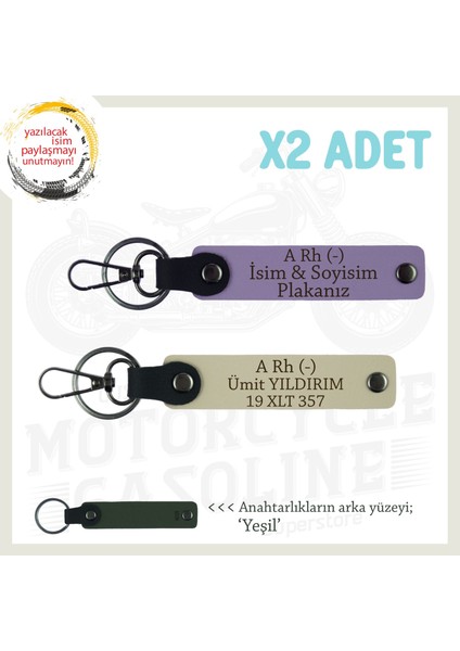 Motorcu Dostlara Özel, Isim Plaka ve A Rh (-) Kan Grubu, Hediye 2'li Anahtarlıklar, Mor-S Kahve-Ysl
