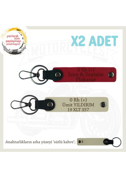 Biker Dostlarına Özel Isim Plaka ve 0 Rh + Kan Grubu Yazılı Hediye X2 Anahtarlık, Kırmızı-S Kahve-Sk fiyatları