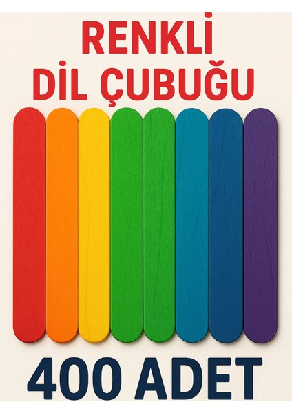 Renkli 400 Adet Ahşap Büyük Geniş Dil Çubuğu Abeslang Dondurma Dil Basma Çubuğu Renkli