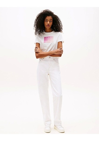 Tjw Reg Gradıent Flag Ss Kadın Beyaz T-Shirt DW0DW20905YBL